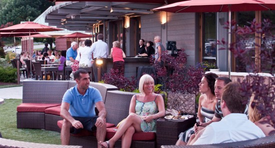 A group enjoying the outdoor seating area with Thursday Night Jazz at Ceres Bistro