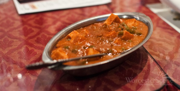 Mattar Paneer at Surya Indian Cuisine on Shrewsbury Street in Worcester