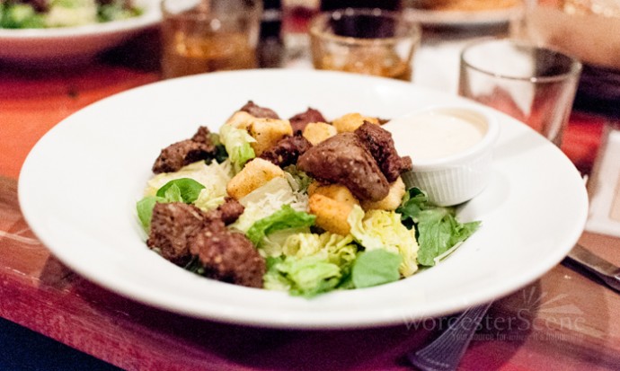 Caesar Salad with Steak Tips from Flying Rhino on Shrewsbury Street in Worcester, MA