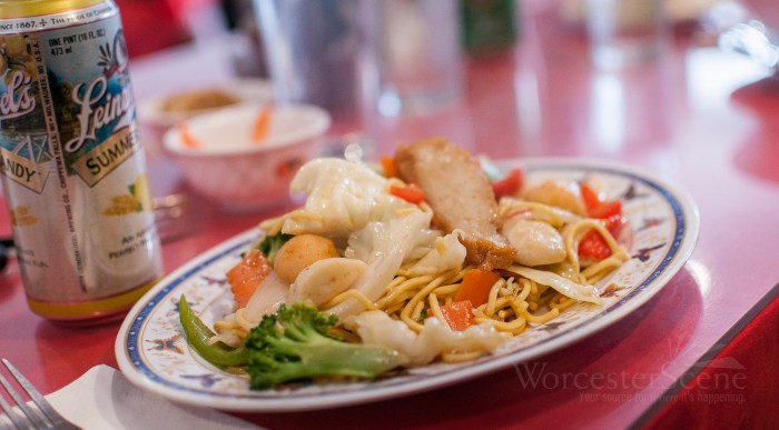 Seafood and mixed vegetables with pan fried noodles from Dalat on Park Avenue in Worcester, MA