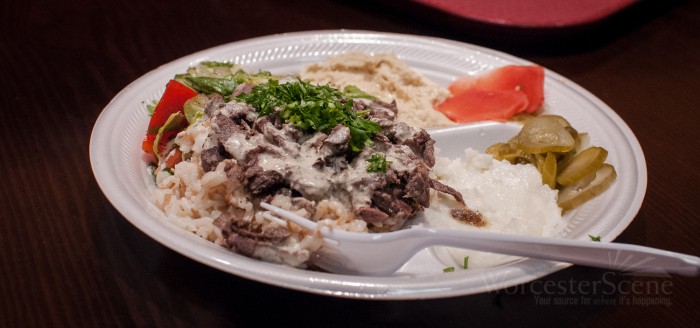 Beef Shawarma Plate from Bay State Shawarma & Grill resides on Water Street in Worcester