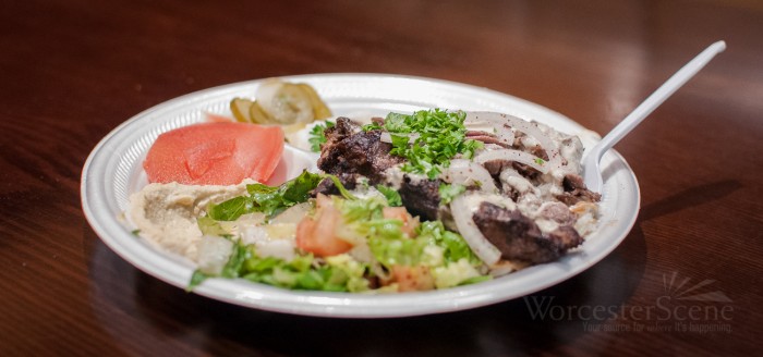 Beef Shawarma Plate from Bay State on Water Street in Worcester, MA