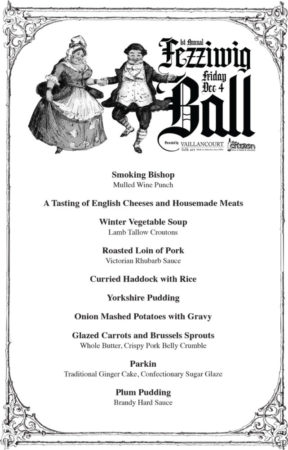The authentic menu for the first annual Fezziwig's Ball at The Citizen in Worcester, MA