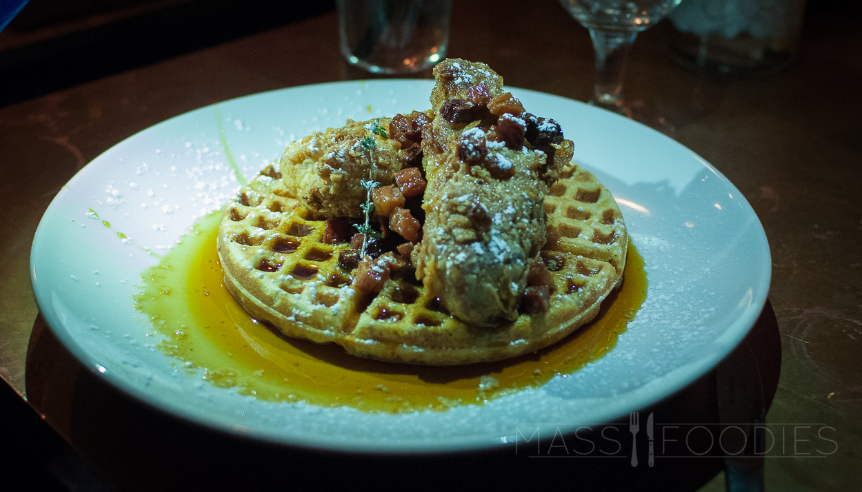 Sous Vide Chicken and Waffles from Hangover Pub on Green Street in Worcester, MA
