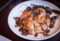 Half roasted chicken with mushrooms and marsala syrup from Lock 50 on Water Street in Worcester, MA
