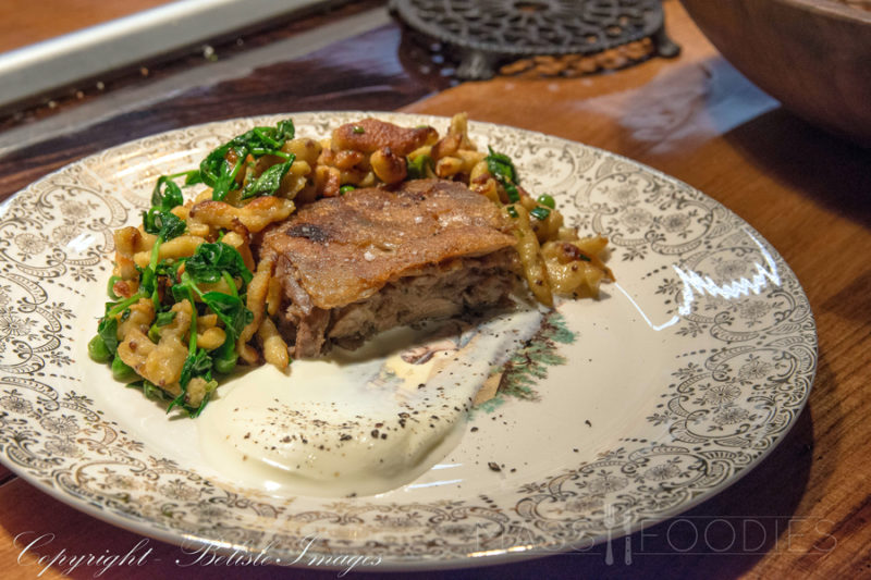 Aged Duck Breast with Mustard Spaetzle and Creme Fraiche (Photograph by Alex Belisle)