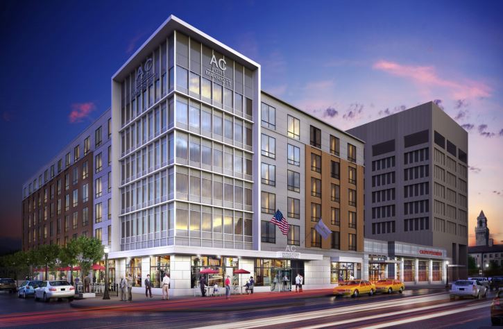 An artist rendition of the AC Hotel at City Square in downtown Worcester, MA.