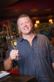 Chef Steve Champagne toasting with a cava greeting during the Chef's Best dinner at Bocado in Wellesley, MA.