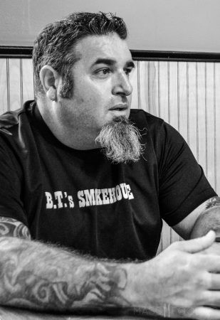 Brian Treitman of B.T.’s Smokehouse sitting down with Jim Eber (Alex Belisle for Mass Foodies)