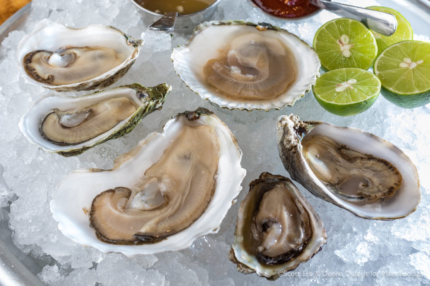 A recent selection of oysters from simjang's raw bar on Shrewsbury Street in Worcester, MA (Erb Photography for Mass Foodies)