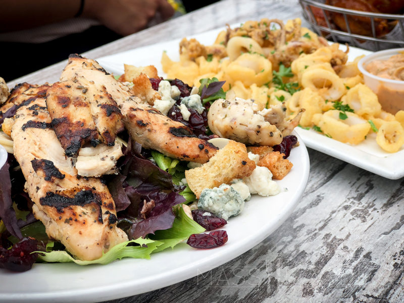 Chicken and gorgonzola salad + Calamari from Antonio’s by the Slice in Worcester, MA